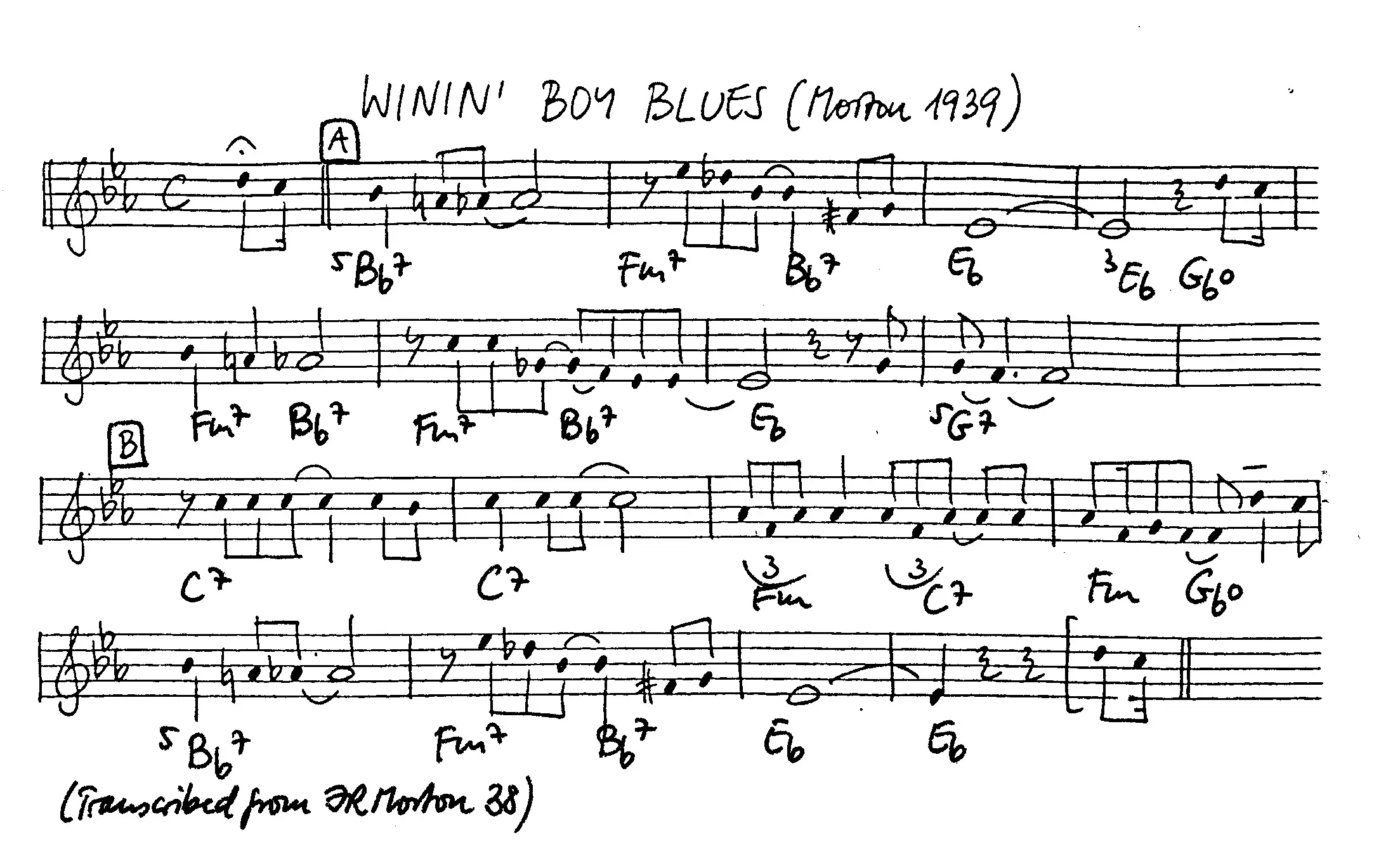 winin' boy blues free jazz leadsheet - Courtesy of the Jungle Jazz Band